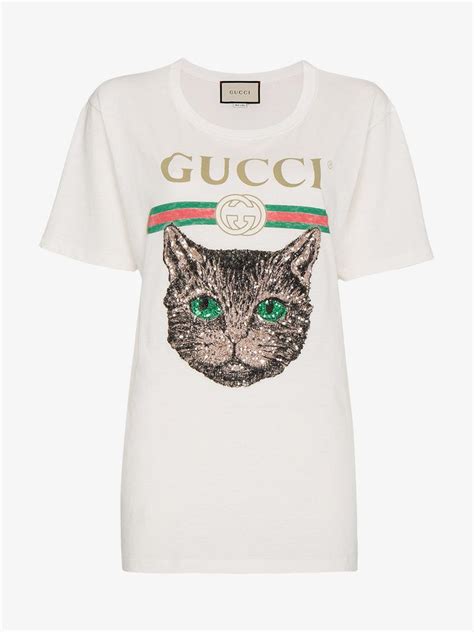 gucci sequin cat shirt|Gucci feline head belt.